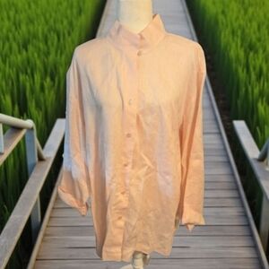Blush pink 100% linen oversized button up big shirt tunic by Go Silk Woman sz 3X